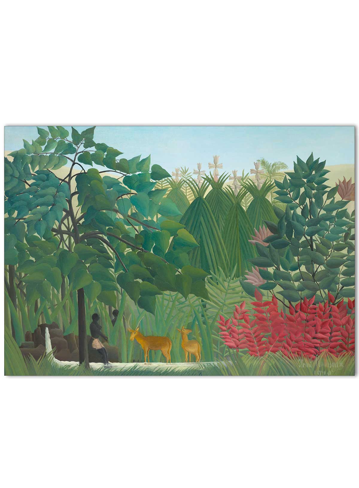 Tablou clasic de colectie cu pictura naiva cu jungla exotica si cascada de Henri Rousseau The Waterfall – Henri Rousseau