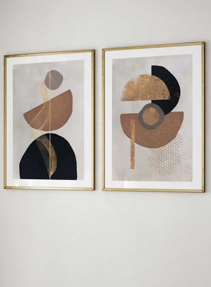 set doua tablouri geometrice abstracte rama aurie dimensiune cincizeci pe saptezeci centimetri stil modern