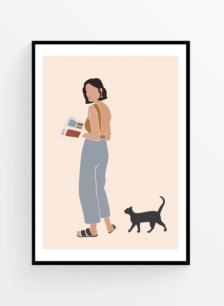 Lady & her cat | Art Print