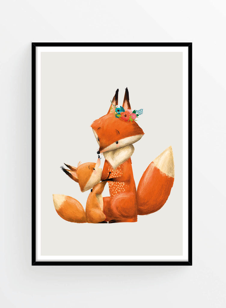 Mother & baby fox | Poster